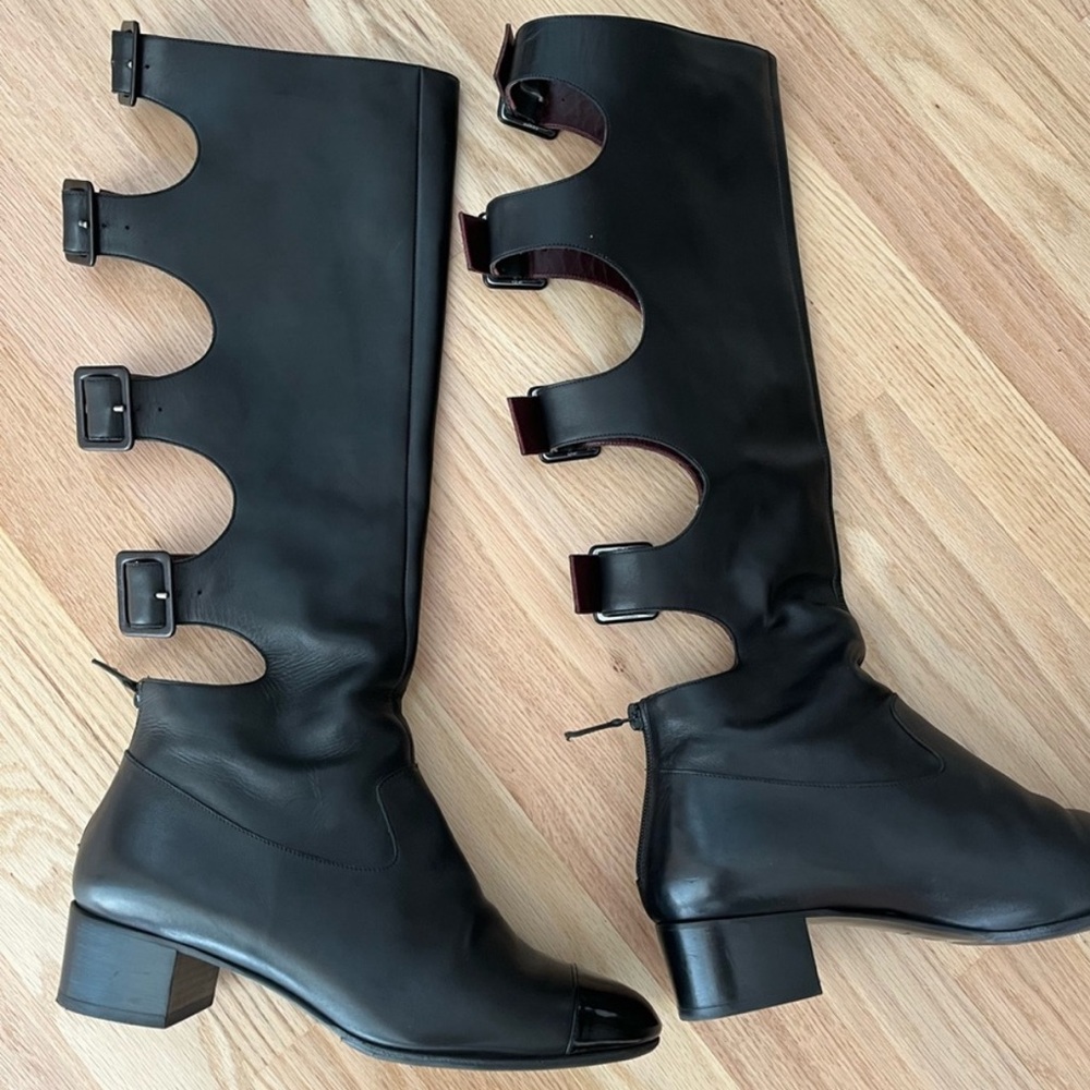 Chanel Leather Buckle Boots